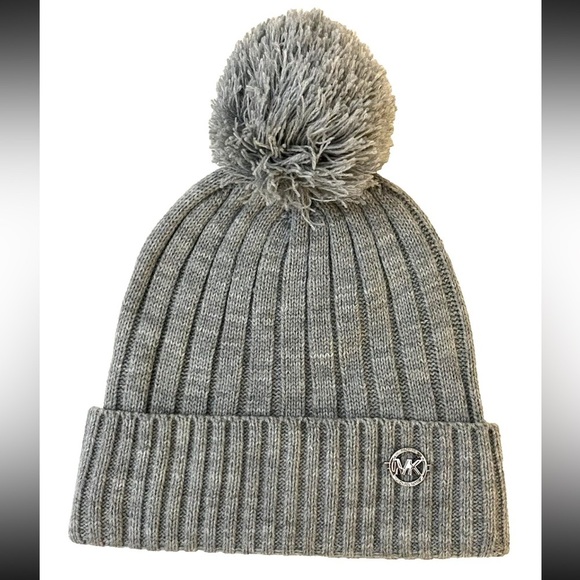 ?MICHAEL KORS??NWT?GRAY RIBBED KNIT BEANIE HAT WITH POM main image 13